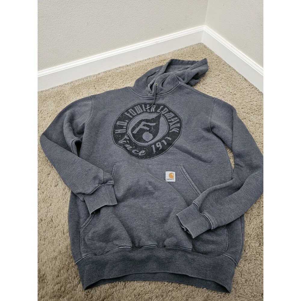 Carhartt Mens Small HD Fowler Company Graphic Pullover Hoodie Sweatshirt Blue